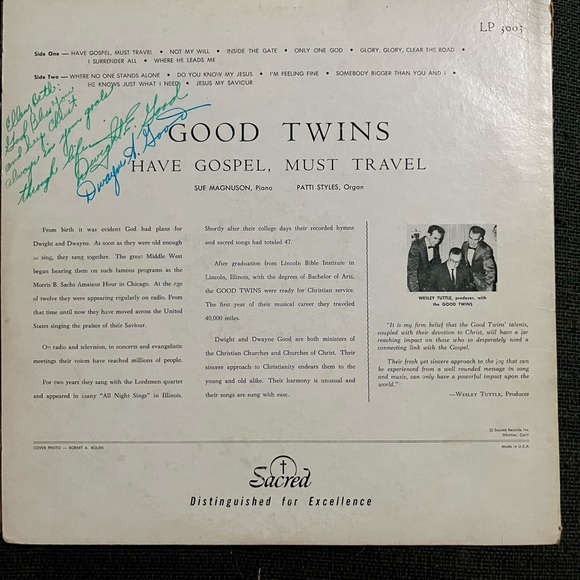 Vintage autographed The Good Twins Have Gospel - Must Travel -- Vinyl LP Record - Picture 3 of 10